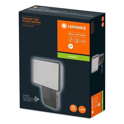 Ledvance - LED Vonkajší nástenný reflektor so senzorom FLOOD LED/15W/230V IP55