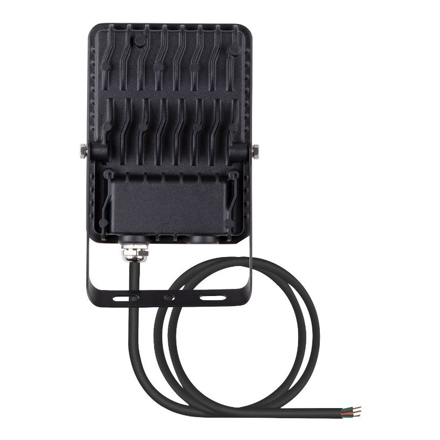 Svietidlo je pripojené k elektrickému káblu. Svietidlo je čierne, obdĺžnikové a má kovový držiak. Kábel je čierny s viacfarebnými vodičmi na konci.