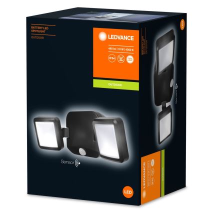 Ledvance - LED Vonkajšie nástenné svietidlo so senzorom BATTERY 2xLED/10W/4xD IP54