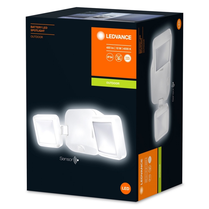 Ledvance - LED Vonkajšie nástenné svietidlo so senzorom BATTERY 2xLED/10W/4xD IP54