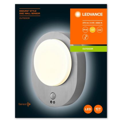 Ledvance - LED Vonkajšie nástenné svietidlo so senzorom DISC LED/8W/230V IP44