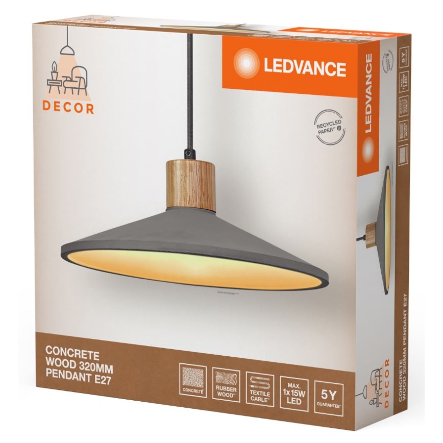 Ledvance - Luster na lanku DECOR CONCRETE 1xE27/15W/230V pr. 32 cm betón šedá