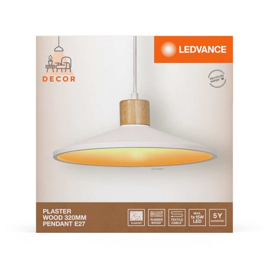 Ledvance - Luster na lanku DECOR PLASTER 1xE27/25W/230V pr. 32 cm sadra biela