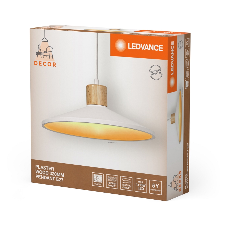 Ledvance - Luster na lanku DECOR PLASTER 1xE27/25W/230V pr. 32 cm sadra biela