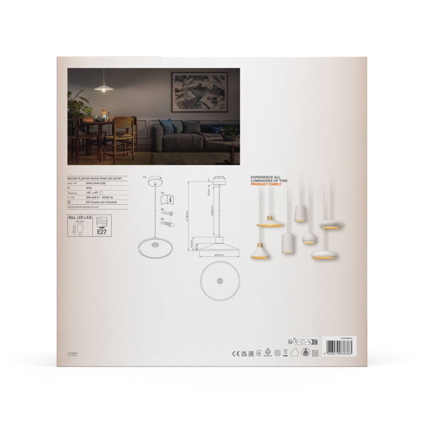 Ledvance - Luster na lanku DECOR PLASTER 1xE27/25W/230V pr. 32 cm sadra biela