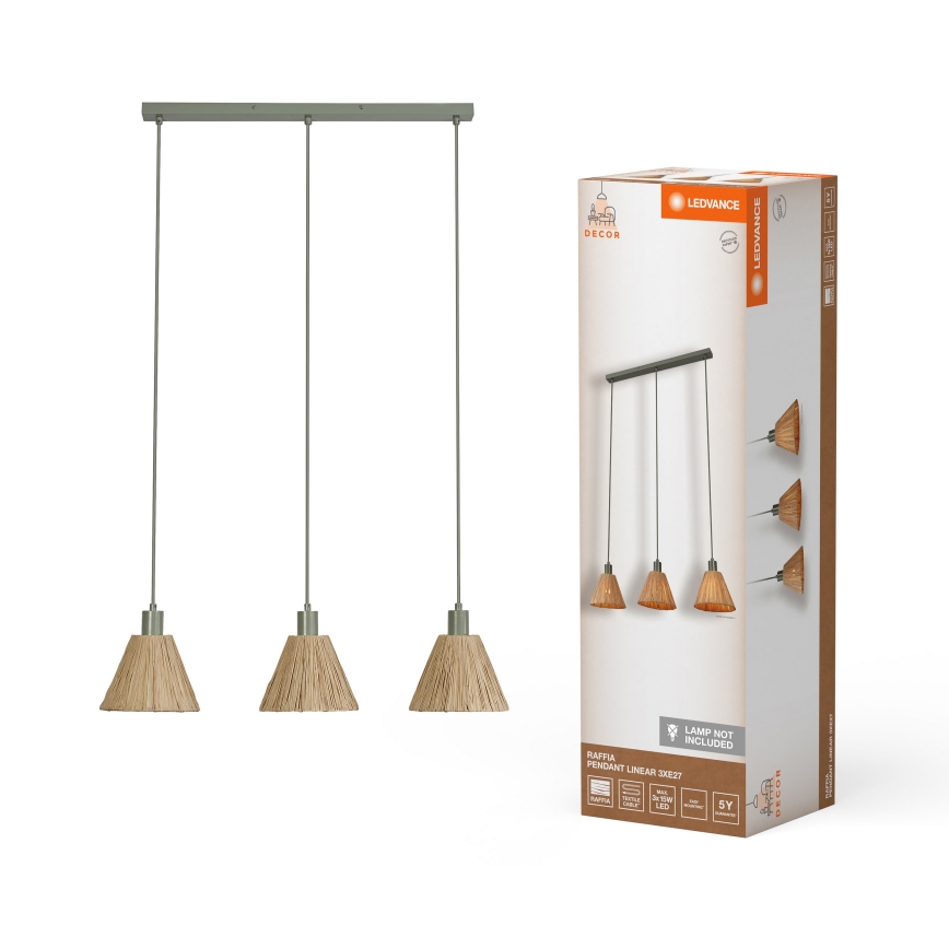Ledvance - Luster na lanku DECOR RAFFIA 3xE27/15W/230V rafia