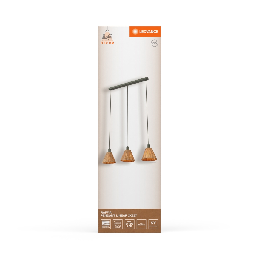 Ledvance - Luster na lanku DECOR RAFFIA 3xE27/15W/230V rafia