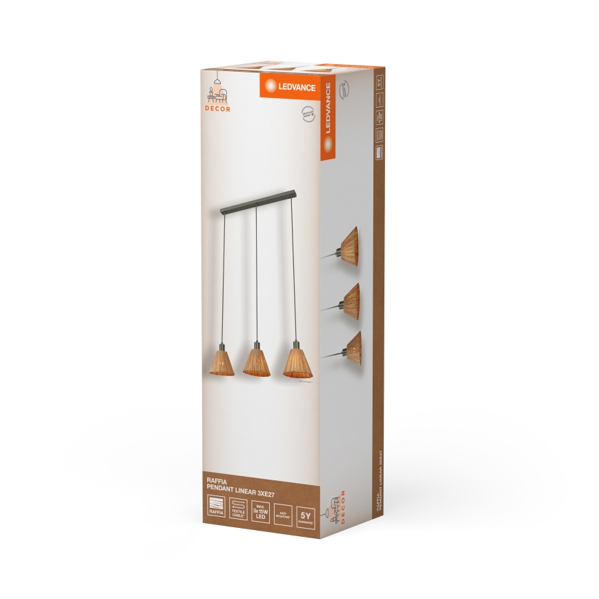 Ledvance - Luster na lanku DECOR RAFFIA 3xE27/15W/230V rafia