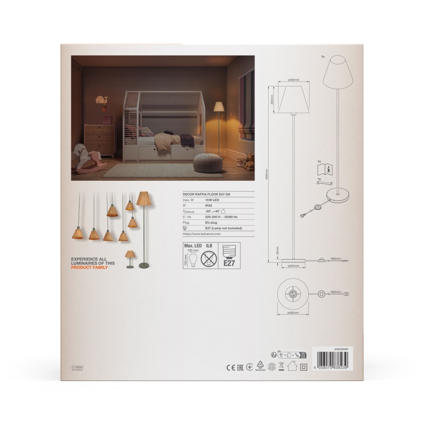 Ledvance - Stojacia lampa DECOR RAFFIA 1xE27/15W/230V rafia