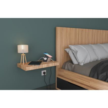 Legrand 049402 - Rozbočovacia zásuvka s vypínačom 2Z Typ E + USB-A + USB-C a bezdrôtovým nabíjaním 10W 2m hnedá