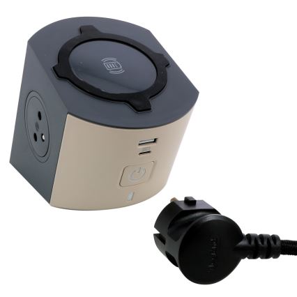 Legrand 049402 - Rozbočovacia zásuvka s vypínačom 2Z Typ E + USB-A + USB-C a bezdrôtovým nabíjaním 10W 2m hnedá
