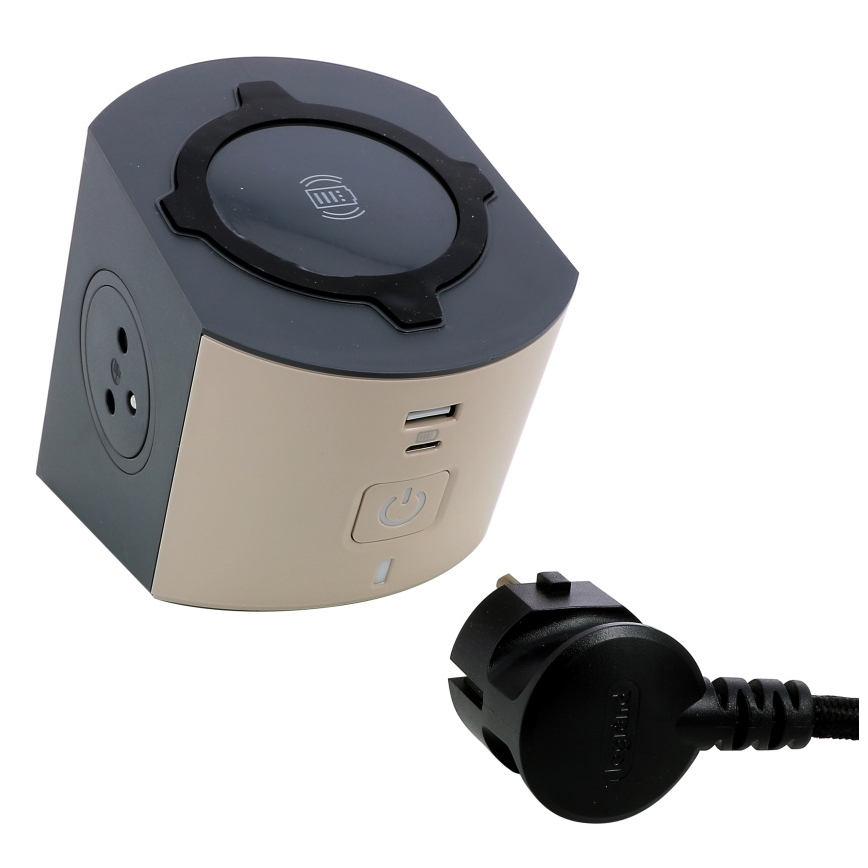 Legrand 049402 - Rozbočovacia zásuvka s vypínačom 2Z Typ E + USB-A + USB-C a bezdrôtovým nabíjaním 10W 2m hnedá