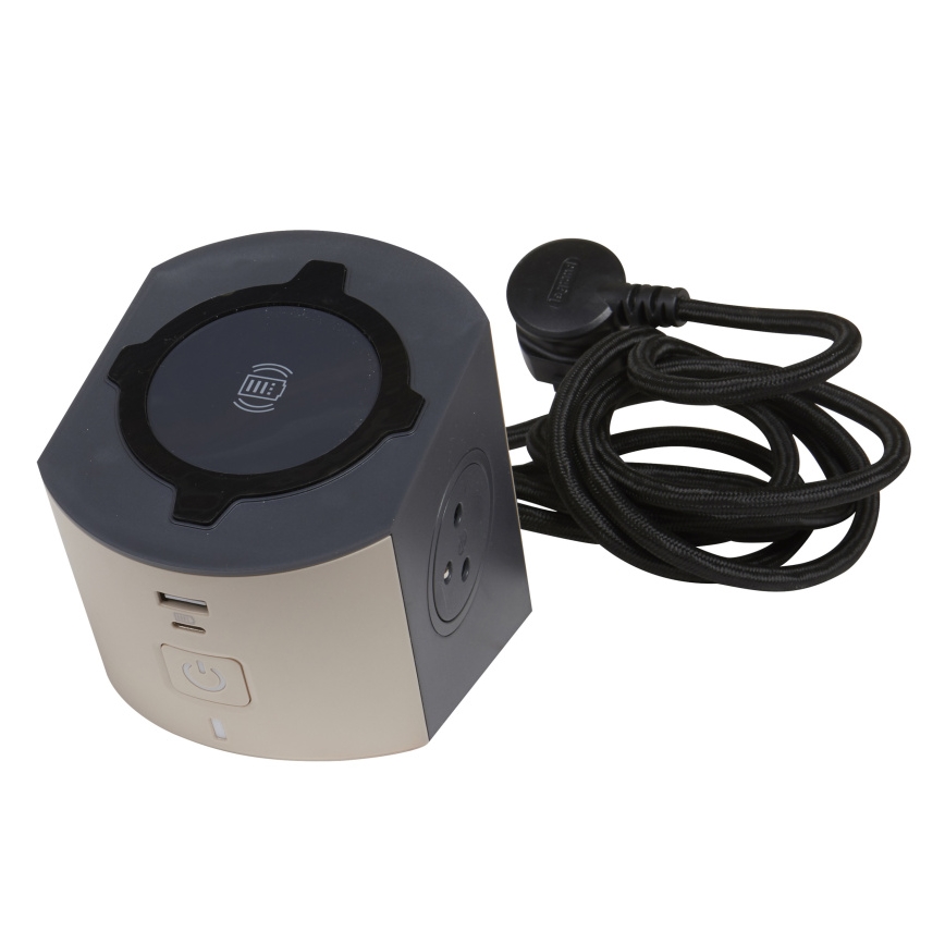 Legrand 049402 - Rozbočovacia zásuvka s vypínačom 2Z Typ E + USB-A + USB-C a bezdrôtovým nabíjaním 10W 2m hnedá