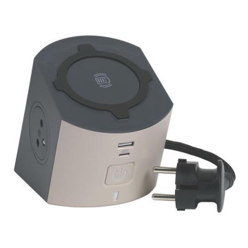Legrand 049402 - Rozbočovacia zásuvka s vypínačom 2Z Typ E + USB-A + USB-C a bezdrôtovým nabíjaním 10W 2m hnedá