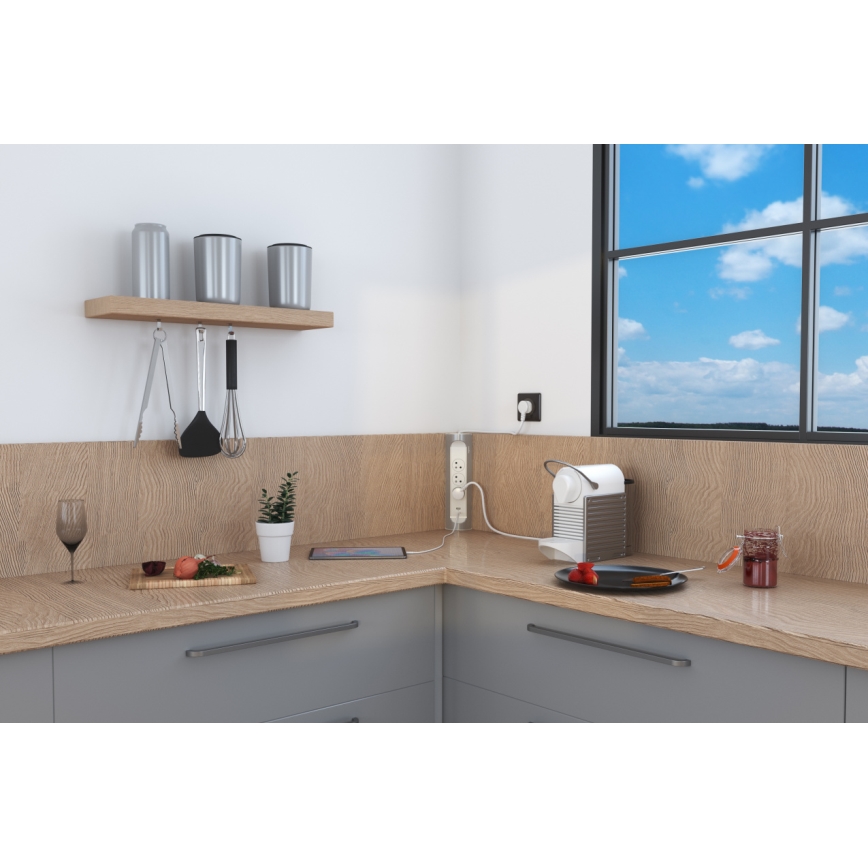 Legrand 049406 - Predlžovací kábel 3Z Typ E + USB-A + USB-C 1m strieborná/biela