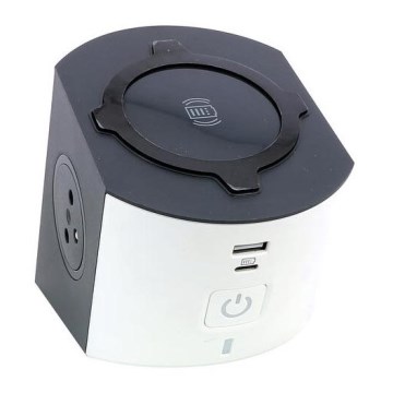 Legrand 049412 - Rozbočovacia zásuvka s vypínačom 2Z Typ E + USB-A + USB-C a bezdrôtovým nabíjaním 10W 2m biela