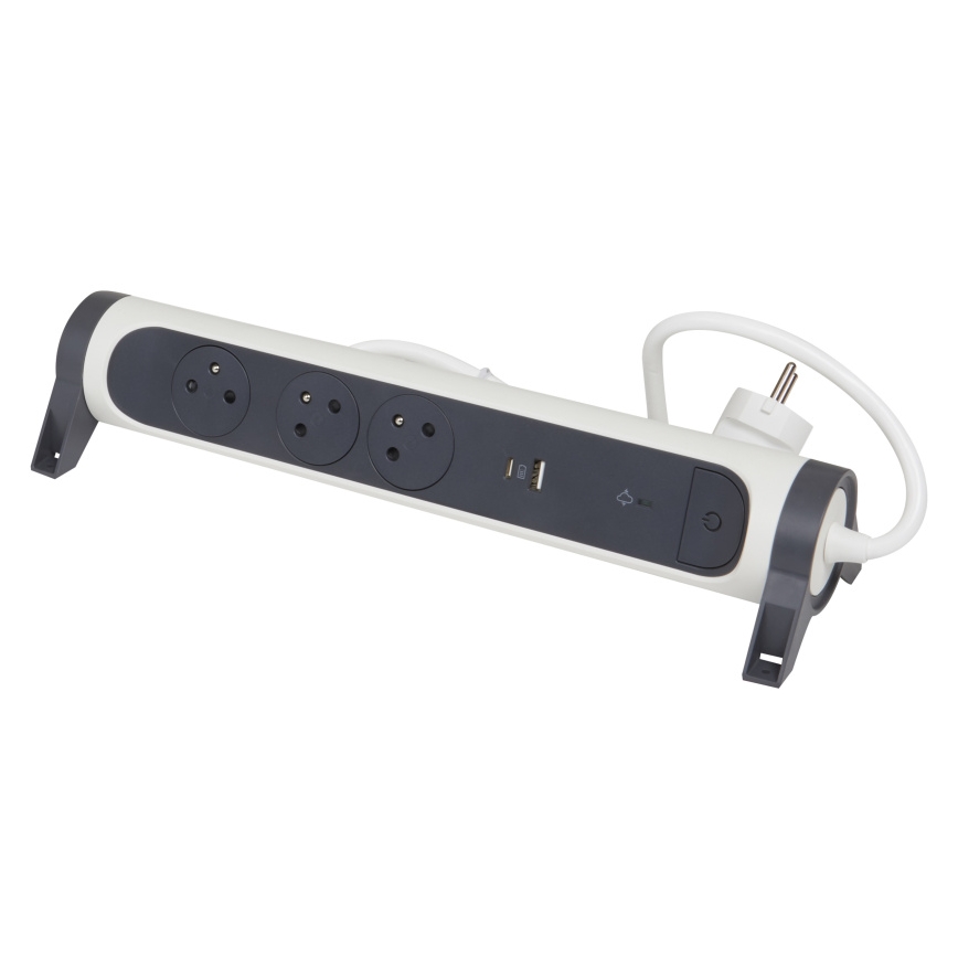 Legrand 049416 - Predlžovací kábel s vypínačom 3Z Typ E + USB-A + USB-C 1,5m