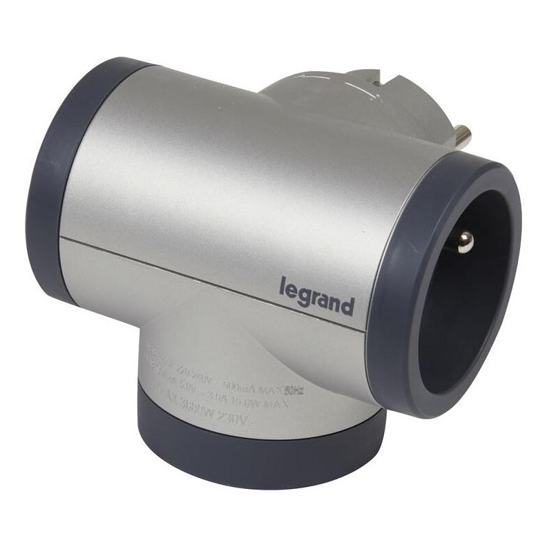 Legrand 049439 - Rozbočovacia zásuvka otočná 2Z Typ E + USB-A + USB-C strieborná/čierna