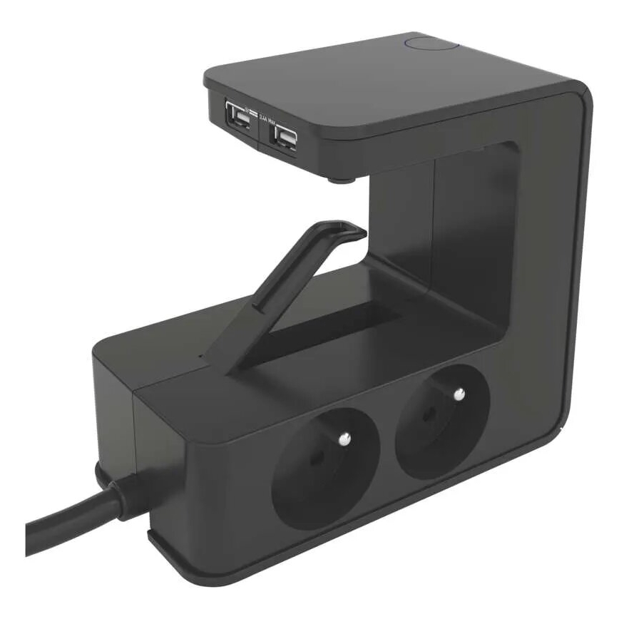 Legrand 050412 - Predlžovací kábel s vypínačom na dosku stola 4Z Typ E + 2x USB-A 1,5m čierna