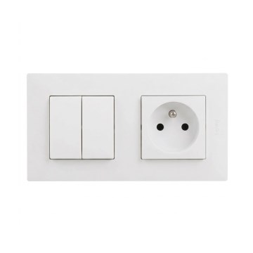 Legrand - Domová zásuvka a dvojitý sériový vypínač č. 5 s rámčekom NILOE STEP 250V biela