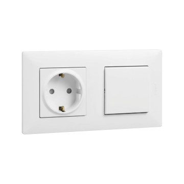 Legrand - domová zásuvka SCHUKO a jednopólový vypínač č. 1 s rámčekom NILOE STEP 250 V biela