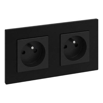 Legrand - Dvojitá domáca zásuvka 250V/16A s rámikom NILOE STEP čierna