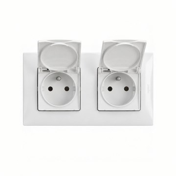 Legrand - Dvojitá vonkajšia domová zásuvka s rámikom NILOE 250V IP44 biela
