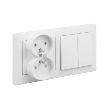 Legrand - Dvojitá zásuvka do domácnosti a dvojitý sériový vypínač č. 5 s rámčekom SUNO 250V biela