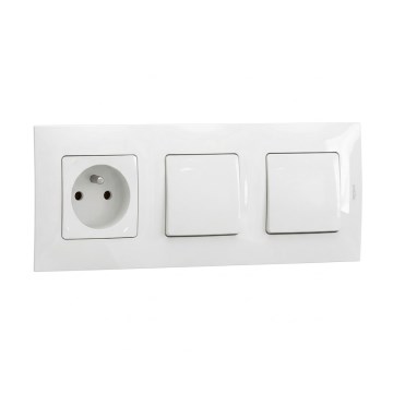 Legrand - Dvojitý jednopólový vypínač č. 1 a domová zásuvka s rámčekom NILOE 250V biela