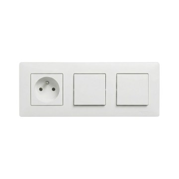 Legrand - Dvojitý jednopoľový vypínač č. 1 a domová zásuvka s rámikom NILOE STEP 250V biela