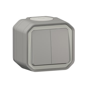 Legrand - Dvojitý schodiskový vypínač č. 6+6 PLEXO IP55 sivý