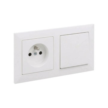 Legrand - Jednopolový vypínač č. 1 a domová zásuvka s rámčekom SUNO 250V biela