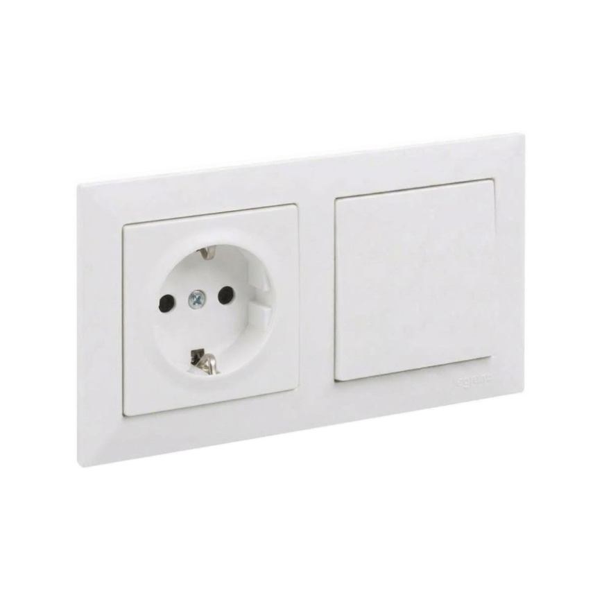 Legrand - Jednopolový vypínač č. 1 a domová zásuvka SCHUKO s rámom SUNO 250V biela
