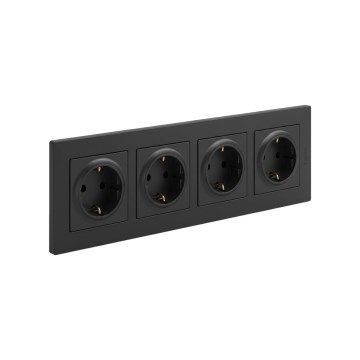 Legrand - Štvornásobná domová zásuvka SCHUKO s rámčekom NILOE STEP 250V čierna