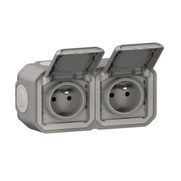 Legrand - Vonkajšia dvojitá zásuvka 250V/16A PLEXO IP55 sivá