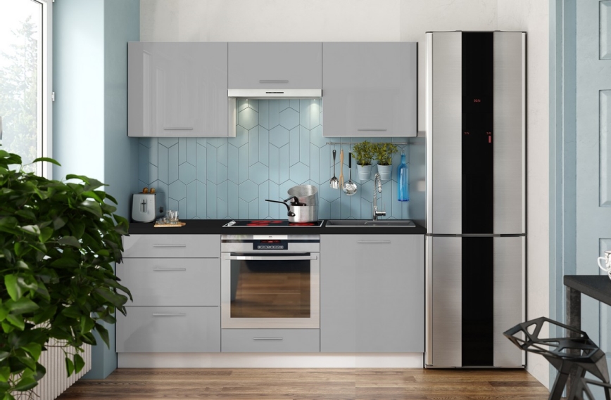 Lesklá šedá kuchynská linka CELESTE 180 cm