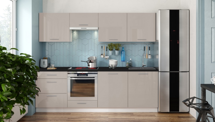 Lesklá taupe kuchyňská linka CELESTE 240 cm