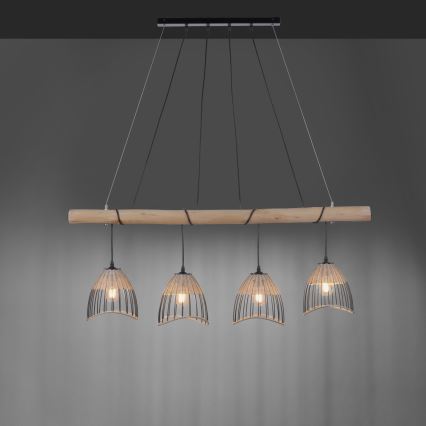 Leuchten Direkt 11156-79 - Luster na lanku REED 4xE27/60W/230V eukalyptus