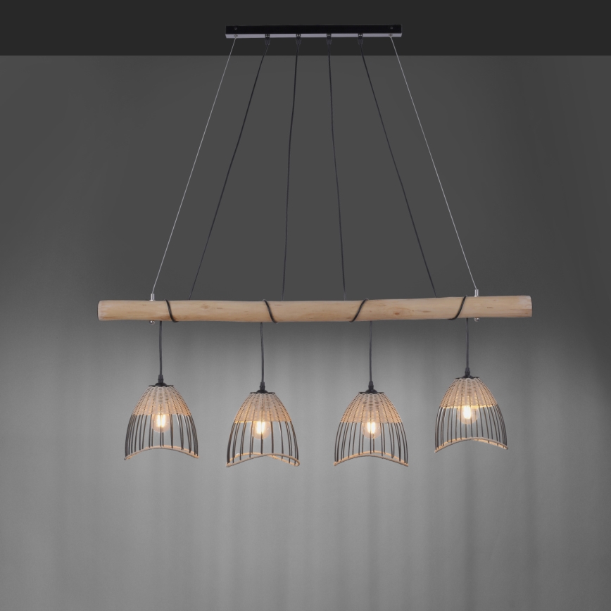 Leuchten Direkt 11156-79 - Luster na lanku REED 4xE27/60W/230V eukalyptus