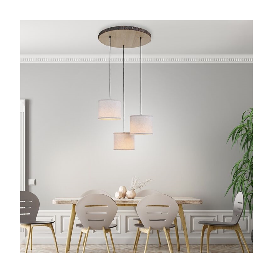 Leuchten Direkt 11236-79 - Luster na lanku BARK 3xE27/40W/230V drevo
