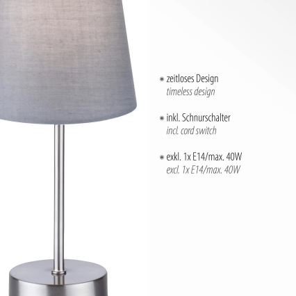 Leuchten Direkt 11680-15 - Stolná lampa HEINRICH 1xE14/40W/230V šedá