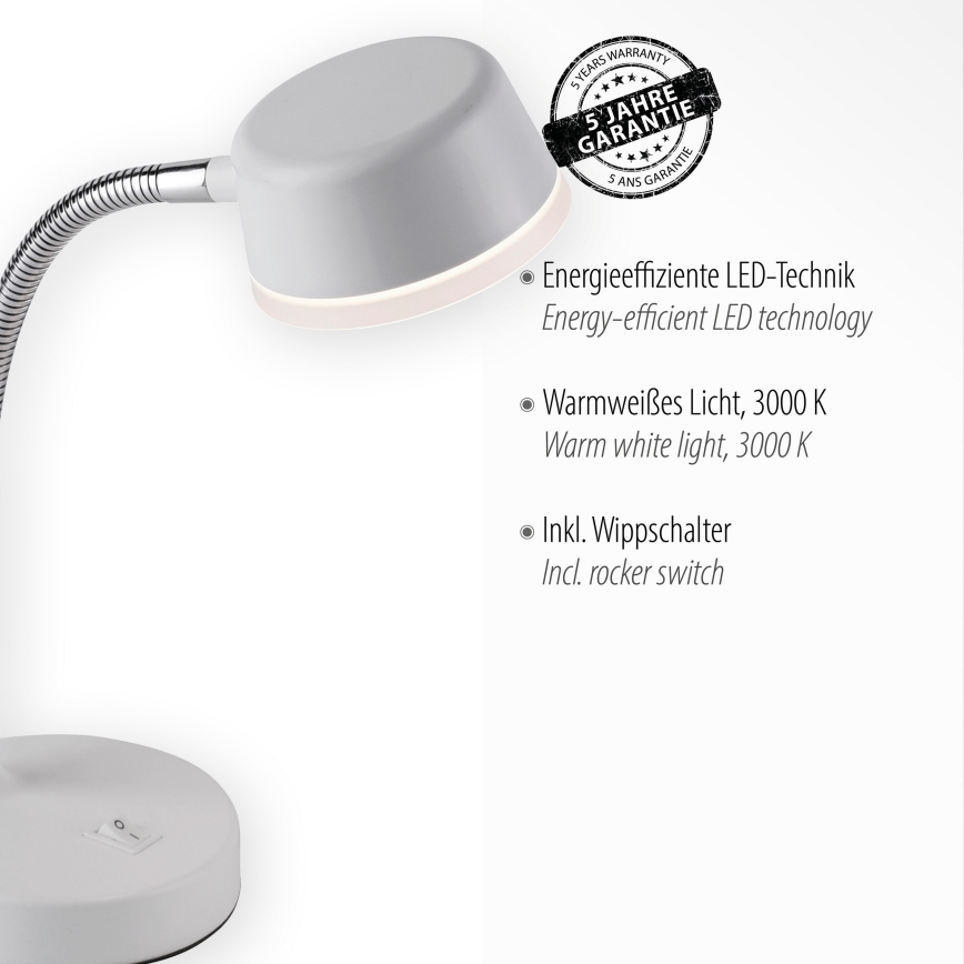 Leuchten Direkt 14825-16 - LED Stolná lampa ENISA 1xLED/3,5W/230V šedá