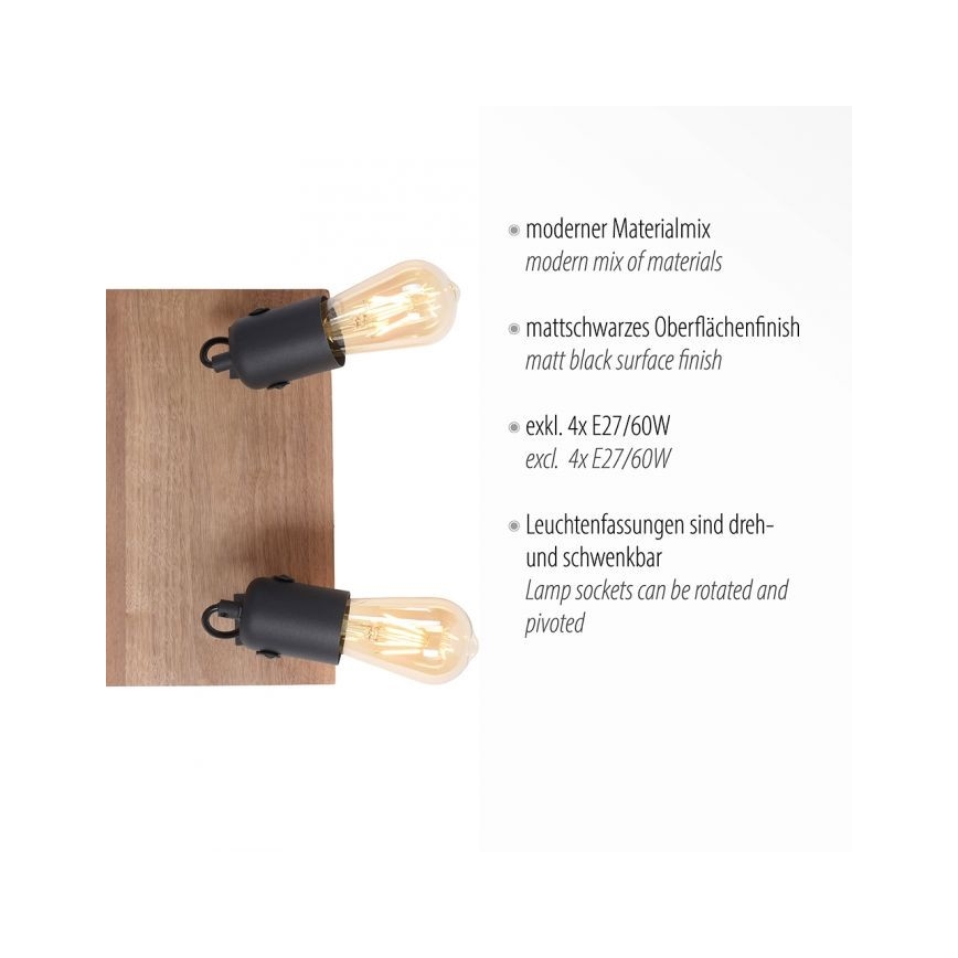 Leuchten Direkt 15634-18 - Bodové svietidlo CANOP 4xE27/60W/230V akácia