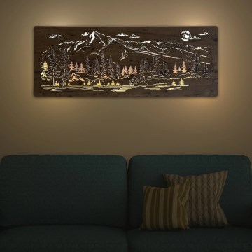 Li-Go 23524/DUB2 - LED Stmievateľná nástenná dekorácia LED/24W/230V 130x50 cm dub/Chata v horách