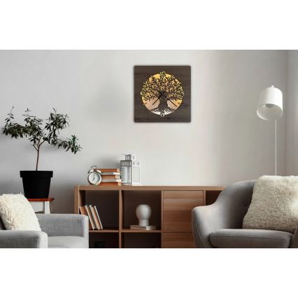 Li-Go 23537/DUB2 - LED stmievateľné hodiny LED/10W/5V 20000 mAh 42x42 cm dub/olivovník v kruhu + diaľkové ovládanie