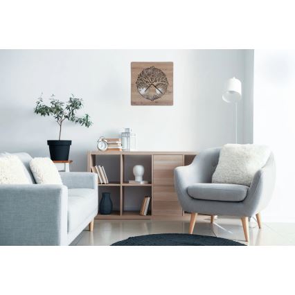 Li-Go 23537/DUB2 - LED stmievateľné hodiny LED/10W/5V 20000 mAh 42x42 cm dub/olivovník v kruhu + diaľkové ovládanie