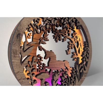 Li-Go 23568/DUB2 - LED Stmievateľná stolová dekorácia LED/12W/230V 20x22 cm dub/Jednorožec