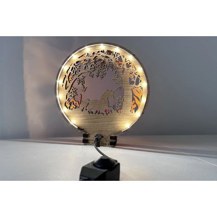 Li-Go 23568/DUB2 - LED Stmievateľná stolová dekorácia LED/12W/230V 20x22 cm dub/jednorožec