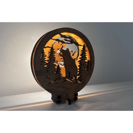 Li-Go 23574/DUB2 - stmievateľná LED stolná dekorácia LED/12W/230V 20x22 cm dub/Vlk a mesiac