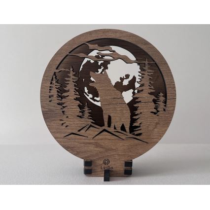 Li-Go 23574/DUB2 - stmievateľná LED stolná dekorácia LED/12W/230V 20x22 cm dub/Vlk a mesiac